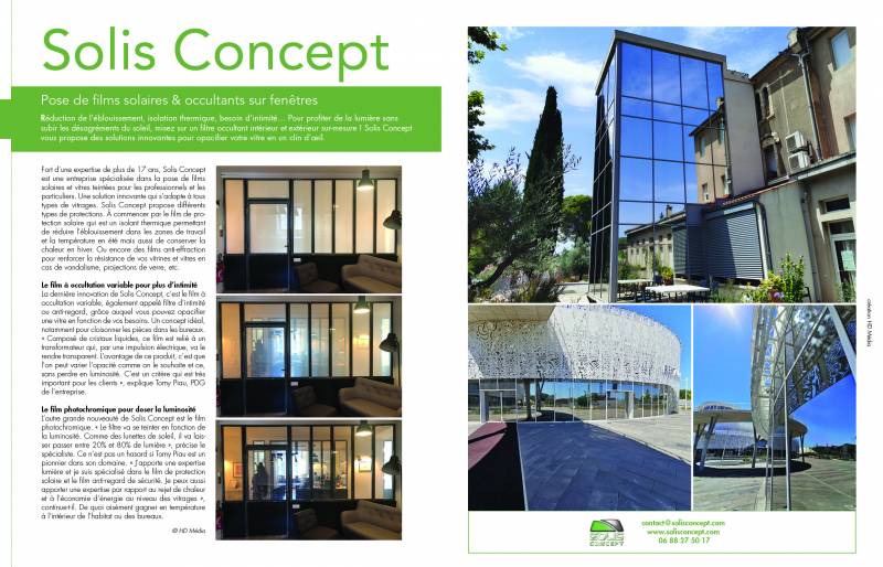 Article dédié aux films pour vitrages Solis Concept paru dans Maison et Jardins en Avril 2021